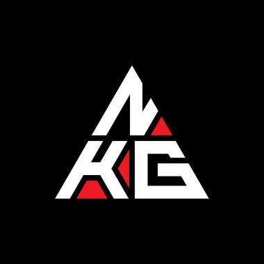Üçgen şekilli NKG üçgen harf logosu tasarımı. NKG üçgen logo tasarımı monogramı. Kırmızı renkli NKG üçgen vektör şablonu. NKG üçgen logosu Basit, Zarif ve Lüks Logo.