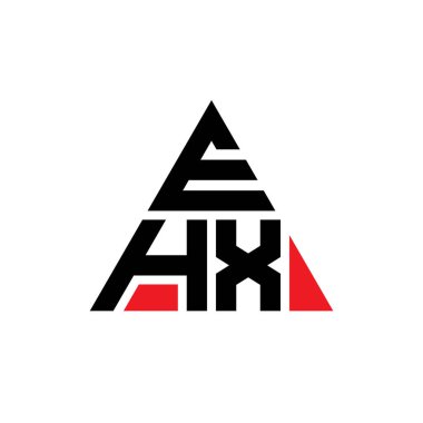 Üçgen şekilli EHX üçgen harf logosu tasarımı. EHX üçgen logo tasarımı monogramı. Kırmızı renkli EHX üçgen vektör logo şablonu. EHX üçgen logosu Basit, Zarif ve Lüks Logo.