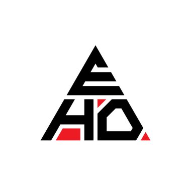 Üçgen şekilli EHO üçgen harf logosu tasarımı. EHO üçgen logo tasarımı monogramı. Kırmızı renkli EHO üçgen vektör logo şablonu. EHO üçgen logosu Basit, Zarif ve Lüks Logo.