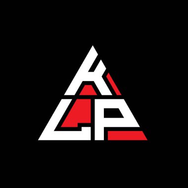Üçgen şekilli KLP üçgen harf logosu tasarımı. KLP üçgen logo tasarımı monogramı. Kırmızı renkli KLP üçgen vektör şablonu. KLP üçgen logosu Basit, Zarif ve Lüks Logo.