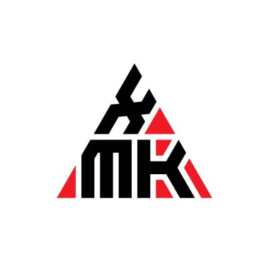 Üçgen şekilli XMK üçgen harf logosu tasarımı. XMK üçgen logo tasarımı monogramı. Kırmızı renkli XMK üçgen vektör şablonu. XMK üçgen logosu Basit, Zarif ve Lüks Logo.