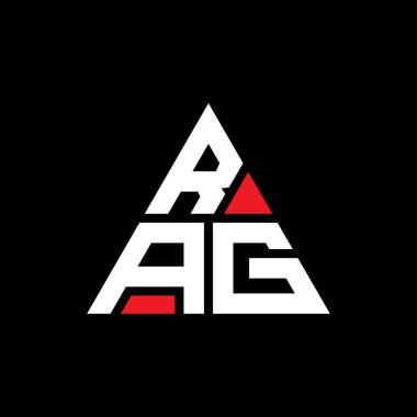 Üçgen şekilli RAG üçgen harf logosu tasarımı. RAG üçgen logo tasarımı monogramı. Kırmızı renkli RAG üçgen vektör logo şablonu. RAG üçgen logosu Basit, Zarif ve Lüks Logo.