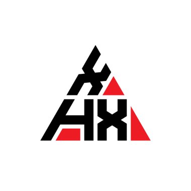 Üçgen şekilli XHX üçgen harf logosu tasarımı. XHX üçgen logo tasarımı monogramı. Kırmızı renkli XHX üçgen vektör şablonu. XHX üçgen logosu Basit, Zarif ve Lüks Logo.