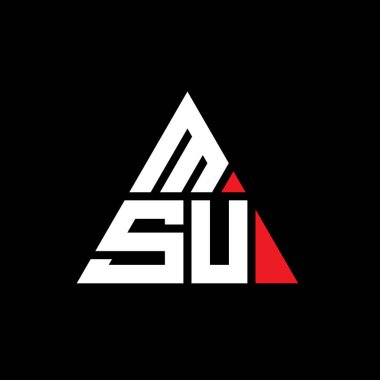 Üçgen şekilli MSU üçgen harf logosu tasarımı. MSU üçgen logo tasarımı monogramı. Kırmızı renkli MSU üçgen vektör şablonu. MSU üçgen logosu Basit, Zarif ve Lüks Logo.