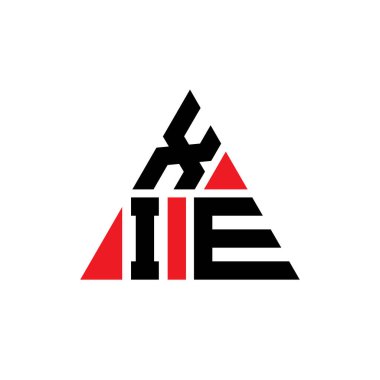 Üçgen şekilli XIE üçgen harf logosu tasarımı. XIE üçgen logo tasarımı monogramı. Kırmızı renkli XIE üçgen vektör logo şablonu. XIE üçgen logosu Basit, Zarif ve Lüks Logo.