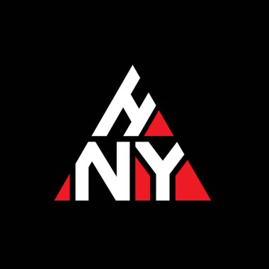 Üçgen şekilli HNY üçgen harf logosu tasarımı. HNY üçgen logo tasarımı monogramı. Kırmızı renkli HNY üçgen vektör şablonu. HNY üçgen logosu Basit, Zarif ve Lüks Logo.