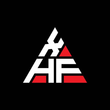 Üçgen şekilli XHF üçgen harf logosu tasarımı. XHF üçgen logo tasarımı monogramı. Kırmızı renkli XHF üçgen vektör şablonu. XHF üçgen logosu Basit, Zarif ve Lüks Logo.