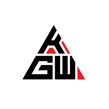 Üçgen şekilli KGW üçgen harf logosu tasarımı. KGW üçgen logo tasarımı monogramı. Kırmızı renkli KGW üçgen vektör şablonu. KGW üçgen logosu Basit, Zarif ve Lüks Logo.