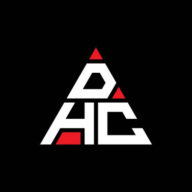 Üçgen şekilli DHC üçgen harf logosu tasarımı. DHC üçgen logo tasarımı monogramı. Kırmızı renkli DHC üçgen vektör şablonu. DHC üçgen logosu Basit, Zarif ve Lüks Logo.