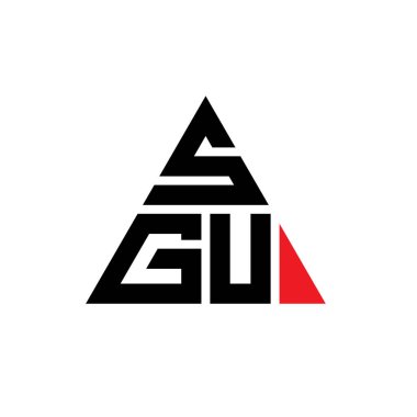 Üçgen şekilli SGU üçgen harf logosu tasarımı. SGU üçgen logo tasarımı monogramı. Kırmızı renkli SGU üçgen vektör şablonu. SGU üçgen logosu Basit, Zarif ve Lüks Logo.