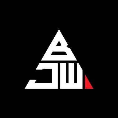 Üçgen şekilli BJW üçgen harf logosu tasarımı. BJW üçgen logo tasarımı monogramı. Kırmızı renkli BJW üçgen vektör logo şablonu. BJW üçgen logosu Basit, Zarif ve Lüks Logo.