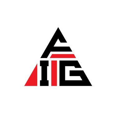 Üçgen şekilli FIG üçgen harf logosu tasarımı. FIG üçgen logo tasarımı monogramı. Kırmızı renkli FIG üçgen vektör logo şablonu. FIG üçgen logosu Basit, Zarif ve Lüks Logo.