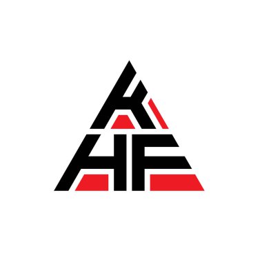 Üçgen şekilli KHF üçgen harf logosu tasarımı. KHF üçgen logo tasarımı monogramı. Kırmızı renkli KHF üçgen vektör şablonu. KHF üçgen logosu Basit, Zarif ve Lüks Logo.