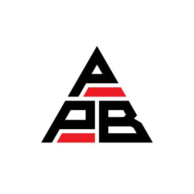 Üçgen şekilli PPB üçgen harf logosu tasarımı. PPB üçgen logo tasarımı monogramı. Kırmızı renkli PPB üçgen vektör logo şablonu. PPB üçgen logosu Basit, Zarif ve Lüks Logo.