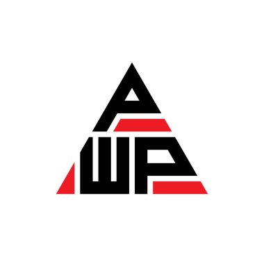 Üçgen şekilli PWP üçgen harf logosu tasarımı. PWP üçgen logo tasarımı monogramı. Kırmızı renkli PWP üçgen vektör şablonu. PWP üçgen logosu Basit, Zarif ve Lüks Logo.