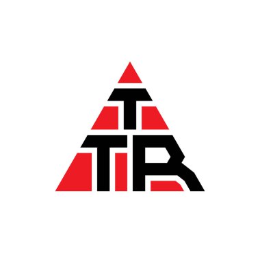 Üçgen şekilli TTR üçgen harf logosu tasarımı. TTR üçgen logo tasarımı monogramı. Kırmızı renkli TTR üçgen vektör logo şablonu. TTR üçgen logosu Basit, Zarif ve Lüks Logo.