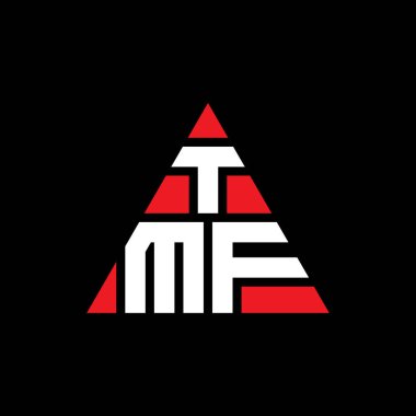 Üçgen şekilli TMF üçgen harf logosu tasarımı. TMF üçgen logo tasarımı monogramı. Kırmızı renkli TMF üçgen vektör logo şablonu. TMF üçgen logosu Basit, Zarif ve Lüks Logo.