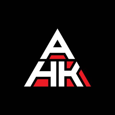 Üçgen şekilli AHK üçgen harf logosu tasarımı. AHK üçgen logo tasarımı monogramı. Kırmızı renkli AHK üçgen vektör şablonu. AHK üçgen logosu Basit, Zarif ve Lüks Logo.