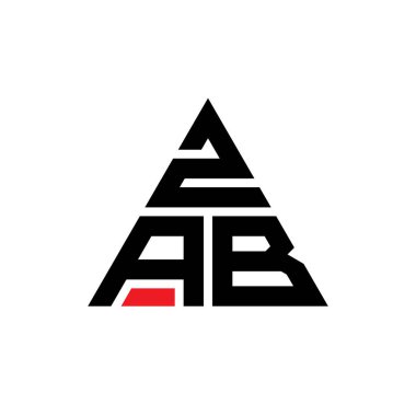 Üçgen şekilli ZAB üçgen harf logosu tasarımı. ZAB üçgen logo tasarımı monogramı. Kırmızı renkli ZAB üçgen vektör logo şablonu. ZAB üçgen logosu Basit, Zarif ve Lüks Logo.