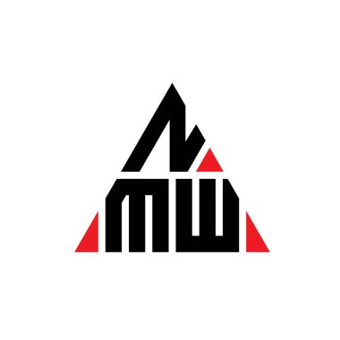 Üçgen şekilli NMW üçgen harf logosu tasarımı. NMW üçgen logo tasarımı monogramı. Kırmızı renkli NMW üçgen vektör şablonu. NMW üçgen logosu Basit, Zarif ve Lüks Logo.