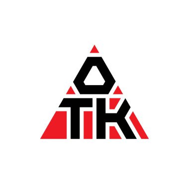 Üçgen şekilli OTK üçgen harf logosu tasarımı. OTK üçgen logo tasarımı monogram. Kırmızı renkli OTK üçgen vektör logo şablonu. OTK üçgen logosu Basit, Zarif ve Lüks Logo.