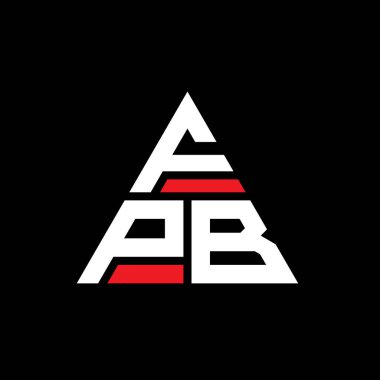 Üçgen şekilli FPB üçgen harf logosu tasarımı. FPB üçgen logo tasarımı monogramı. Kırmızı renkli FPB üçgen vektör logo şablonu. FPB üçgen logosu Basit, Zarif ve Lüks Logo.
