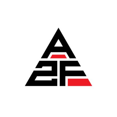 Üçgen şekilli AZF üçgen harf logosu tasarımı. AZF üçgen logo tasarımı monogramı. Kırmızı renkli AZF üçgen vektör şablonu. AZF üçgen logosu Basit, Zarif ve Lüks Logo.