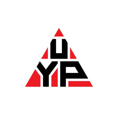 Üçgen şekilli UYP üçgen harf logosu tasarımı. UYP üçgen logo tasarımı monogramı. Kırmızı renkli UYP üçgen vektör şablonu. UYP üçgen logosu Basit, Zarif ve Lüks Logo.