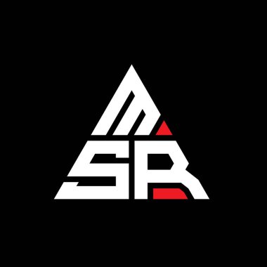 Üçgen şekilli MSR üçgen harf logosu tasarımı. MSR üçgen logo tasarımı monogramı. Kırmızı renkli MSR üçgen logo şablonu. MSR üçgen logosu Basit, Zarif ve Lüks Logo.