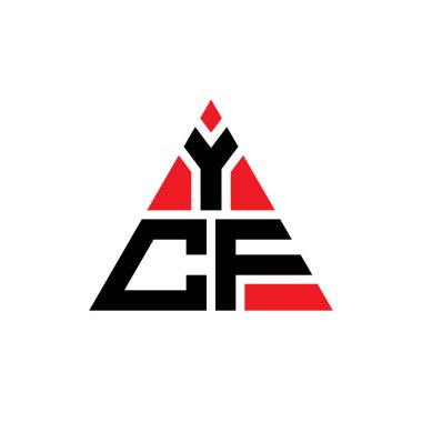 Üçgen şekilli YCF üçgen harf logosu tasarımı. YCF üçgen logo tasarımı monogramı. Kırmızı renkli YCF üçgen vektör logo şablonu. YCF üçgen logosu Basit, Zarif ve Lüks Logo.