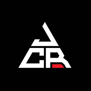 Üçgen şekilli JCR üçgen harf logosu tasarımı. JCR üçgen logo tasarımı monogramı. Kırmızı renkli JCR üçgen vektör logo şablonu. JCR üçgen logosu Basit, Zarif ve Lüks Logo.