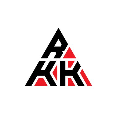 Üçgen şekilli RKK üçgen harf logosu tasarımı. RKK üçgen logo tasarımı monogramı. Kırmızı renkli RKK üçgen vektör logo şablonu. RKK üçgen logosu Basit, Zarif ve Lüks Logo.