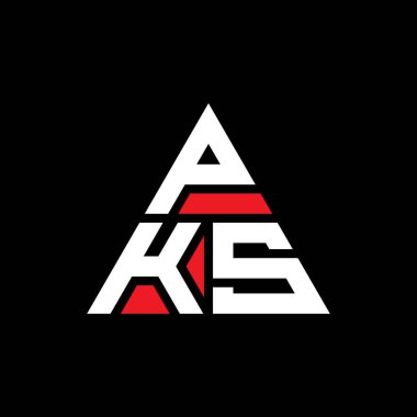 Üçgen şekilli PKS üçgen harf logosu tasarımı. PKS üçgen logo tasarımı monogramı. Kırmızı renkli PKS üçgen vektör logo şablonu. PKS üçgen logosu Basit, Zarif ve Lüks Logo.