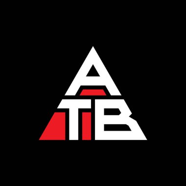 Üçgen şekilli ATB üçgen harf logosu tasarımı. ATB üçgen logo tasarımı monogramı. Kırmızı renkli ATB üçgen vektör logo şablonu. ATB üçgen logosu Basit, Zarif ve Lüks Logo.