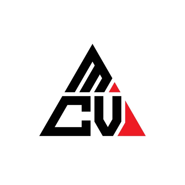 Mcv三角形字母标志设计与三角形形状 Mcv三角形标志设计图 Mcv三角形矢量标识模板与红色 Mcv三角标识简单 豪华的标志 — 图库矢量图片