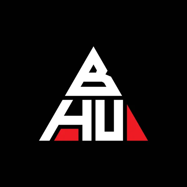 三角形の形をしたBhu三角形の文字のロゴデザイン Bhu三角形のロゴデザインモノグラム 赤い色のBhu三角形ベクトルロゴテンプレート Bhu三角形のロゴシンプル エレガントで豪華なロゴ — ストックベクタ