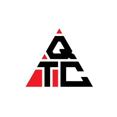 Üçgen şekilli QTC üçgen harf logosu tasarımı. QTC üçgen logo tasarımı monogramı. Kırmızı renkli QTC üçgen vektör şablonu. QTC üçgen logosu Basit, Zarif ve Lüks Logo.