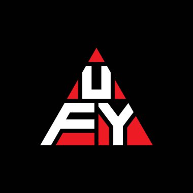 Üçgen şekilli UFY üçgen harf logosu tasarımı. UFY üçgen logo tasarımı monogramı. Kırmızı renkli UFY üçgen vektör logo şablonu. UFY üçgen logosu Basit, Zarif ve Lüks Logo.