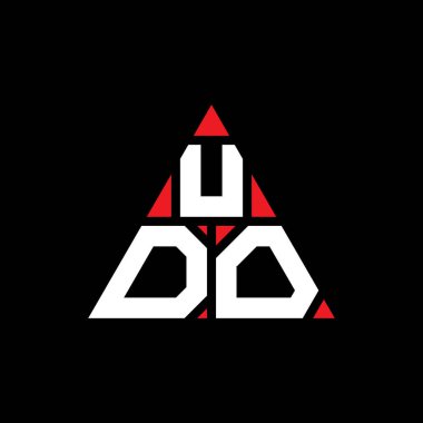 Üçgen şekilli UDO üçgen harf logosu tasarımı. UDO üçgen logo tasarımı monogramı. Kırmızı renkli UDO üçgen vektör logo şablonu. UDO üçgen logosu Basit, Zarif ve Lüks Logo.