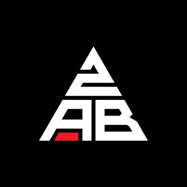 Üçgen şekilli ZAB üçgen harf logosu tasarımı. ZAB üçgen logo tasarımı monogramı. Kırmızı renkli ZAB üçgen vektör logo şablonu. ZAB üçgen logosu Basit, Zarif ve Lüks Logo.