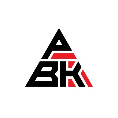 Üçgen şekilli PBK üçgen harf logosu tasarımı. PBK üçgen logo tasarımı monogramı. Kırmızı renkli PBK üçgen vektör şablonu. PBK üçgen logosu Basit, Zarif ve Lüks Logo.