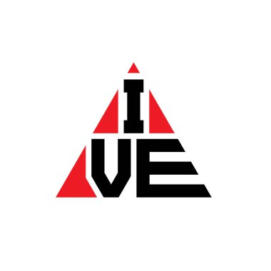 Üçgen şekilli IVE üçgen harf logosu tasarımı. IVE üçgen logo tasarımı. Kırmızı renkli IVE üçgen vektör logo şablonu. IVE üçgen logosu Basit, Zarif ve Lüks Logo.