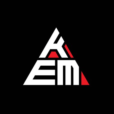 Üçgen şekilli KEM üçgen harf logosu tasarımı. KEM üçgen logo tasarımı monogramı. Kırmızı renkli KEM üçgen vektör şablonu. KEM üçgen logosu Basit, Zarif ve Lüks Logo.