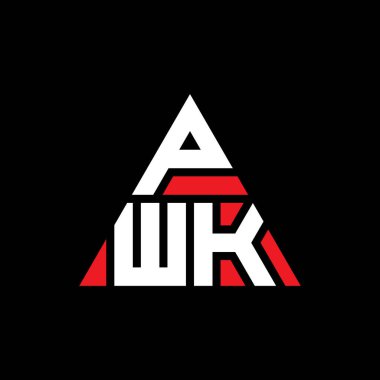 Üçgen şekilli PWK üçgen harf logosu tasarımı. PWK üçgen logo tasarımı monogramı. Kırmızı renkli PWK üçgen vektör şablonu. PWK üçgen logosu Basit, Zarif ve Lüks Logo.