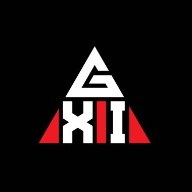 Üçgen şekilli GXI üçgen harf logosu tasarımı. GXI üçgen logo tasarımı monogramı. Kırmızı renkli GXI üçgen vektör logo şablonu. GXI üçgen logosu Basit, Zarif ve Lüks Logo.