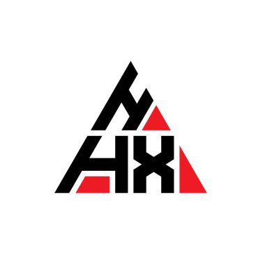 Üçgen şekilli HHX üçgen harf logosu tasarımı. HHX üçgen logo tasarımı monogramı. Kırmızı renkli HHX üçgen vektör logo şablonu. HHX üçgen logosu Basit, Zarif ve Lüks Logo.