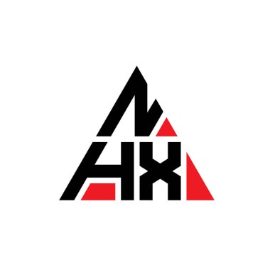 Üçgen şekilli NHX üçgen harf logosu tasarımı. NHX üçgen logo tasarımı monogramı. Kırmızı renkli NHX üçgen vektör şablonu. NHX üçgen logosu Basit, Zarif ve Lüks Logo.