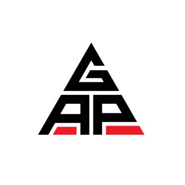 Üçgen şekilli GAP üçgen harf logosu tasarımı. GAP üçgen logo tasarımı monogramı. Kırmızı renkli GAP üçgen vektör logo şablonu. GAP üçgen logosu Basit, Zarif ve Lüks Logo.