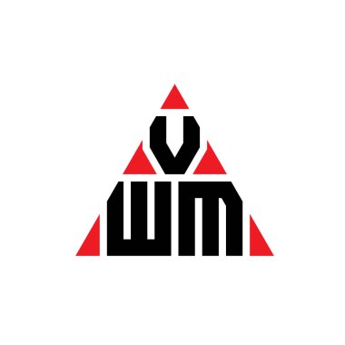 Üçgen şekilli VWM üçgen harf logosu tasarımı. VWM üçgen logo tasarımı monogramı. Kırmızı renkli VWM üçgen vektör şablonu. VWM üçgen logosu Basit, Zarif ve Lüks Logo.