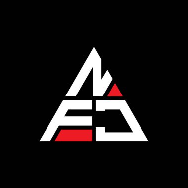 Üçgen şekilli NFJ üçgen harf logosu tasarımı. NFJ üçgen logo tasarımı monogramı. Kırmızı renkli NFJ üçgen vektör şablonu. NFJ üçgen logosu Basit, Zarif ve Lüks Logo.